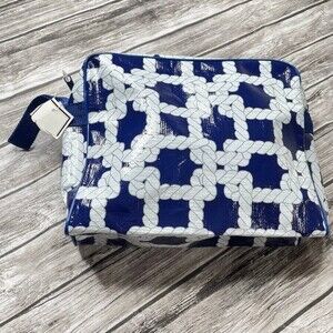 Bella Toiletry Bag Navy White Rope Knot Print Travel Cosmetic Case NWT